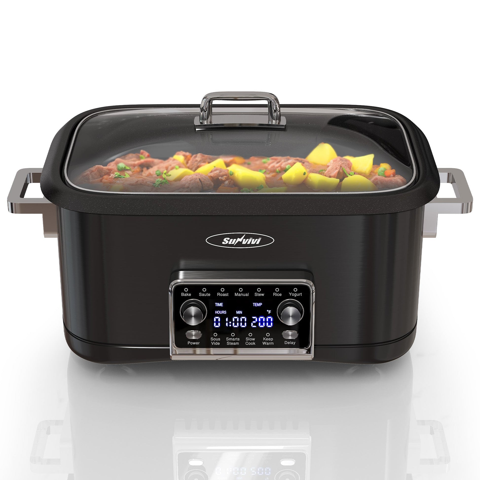 Sunvivi 8 Quart Slow Cooker Roaster Oven 12 in 1 Programmable Multi-Cooker Food Warmer - Black