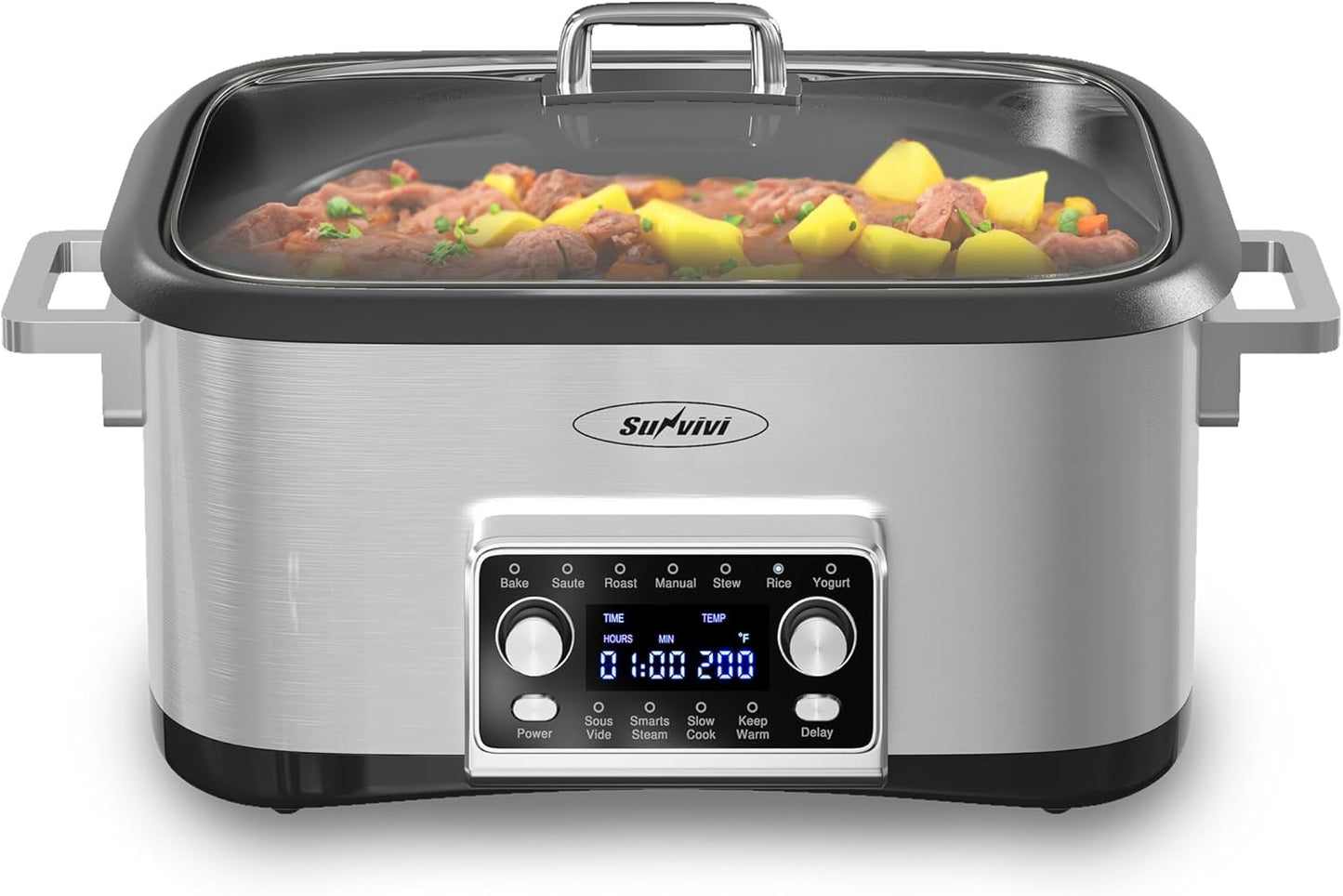 Sunvivi 8 Quart Slow Cooker Roaster Oven 12 in 1 Programmable Multi-Cooker Food Warmer
