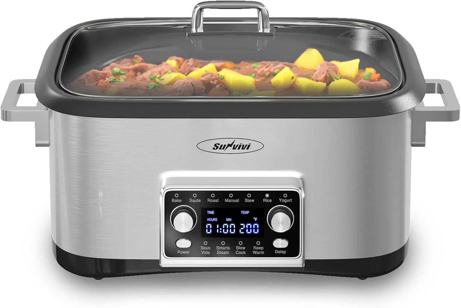 Sunvivi 8 Quart Slow Cooker Roaster Oven 12 in 1 Programmable Multi-Cooker Food Warmer