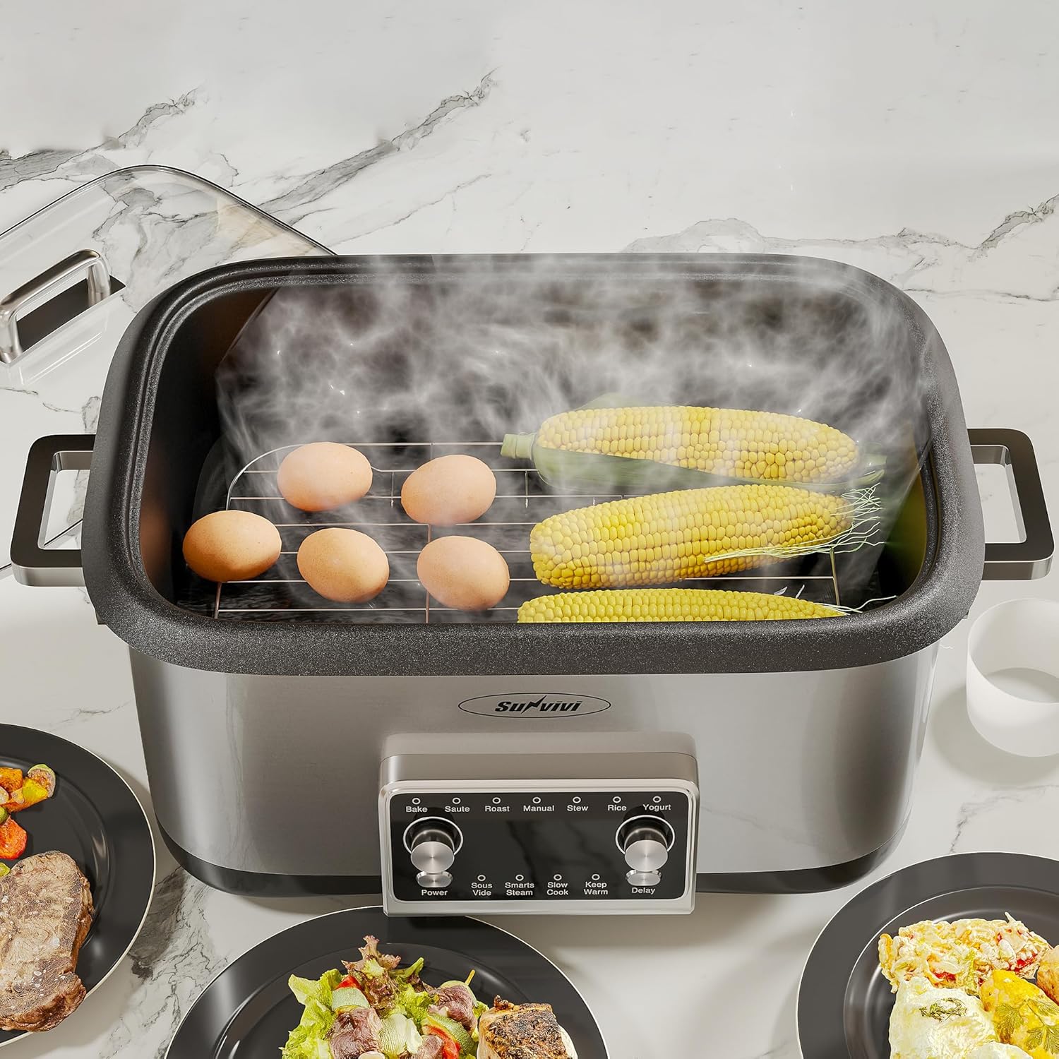 Sunvivi 8 Quart Slow Cooker Roaster Oven 12 in 1 Programmable Multi-Cooker Food Warmer