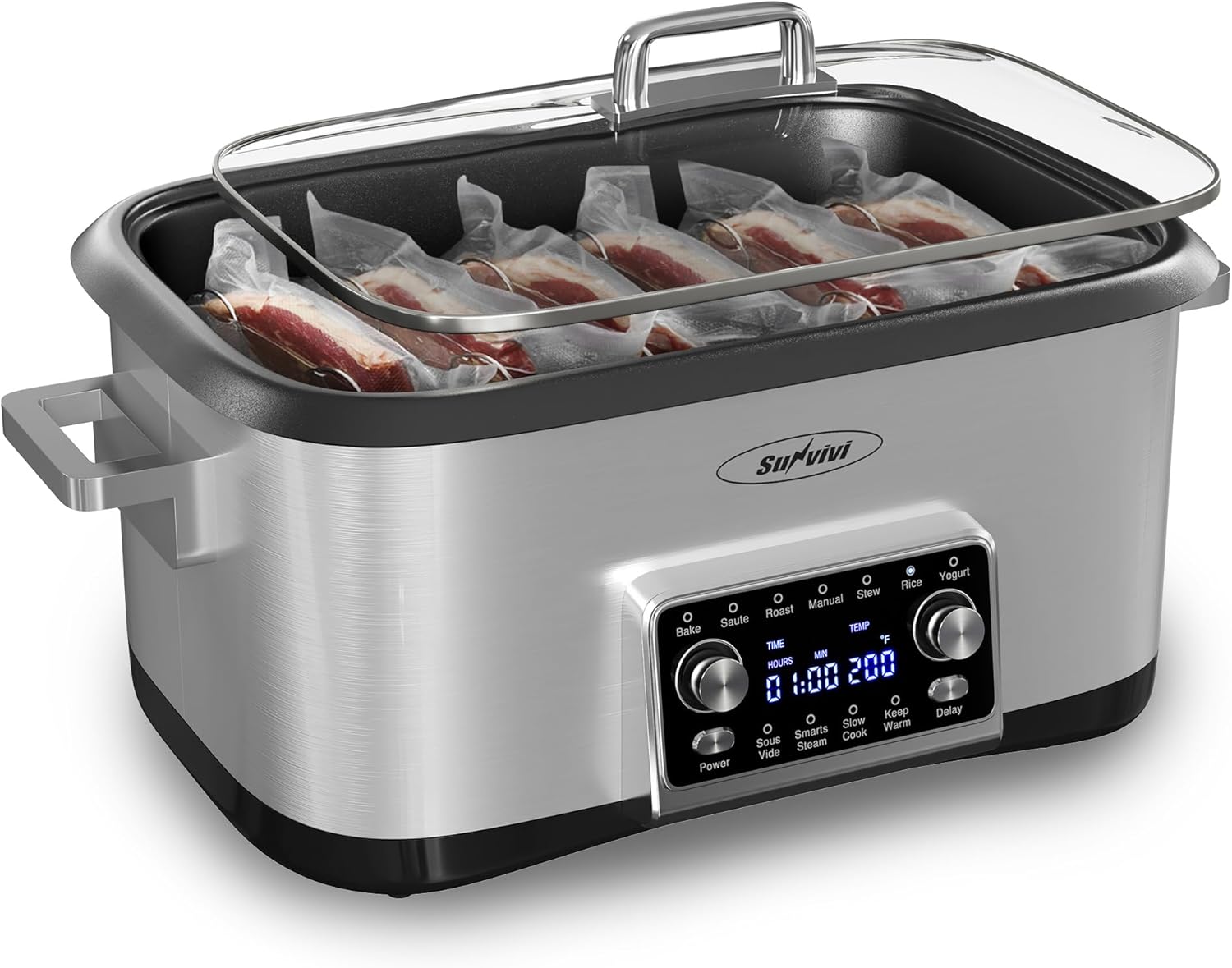 Sunvivi 8 Quart Slow Cooker Roaster Oven 12 in 1 Programmable Multi-Cooker Food Warmer