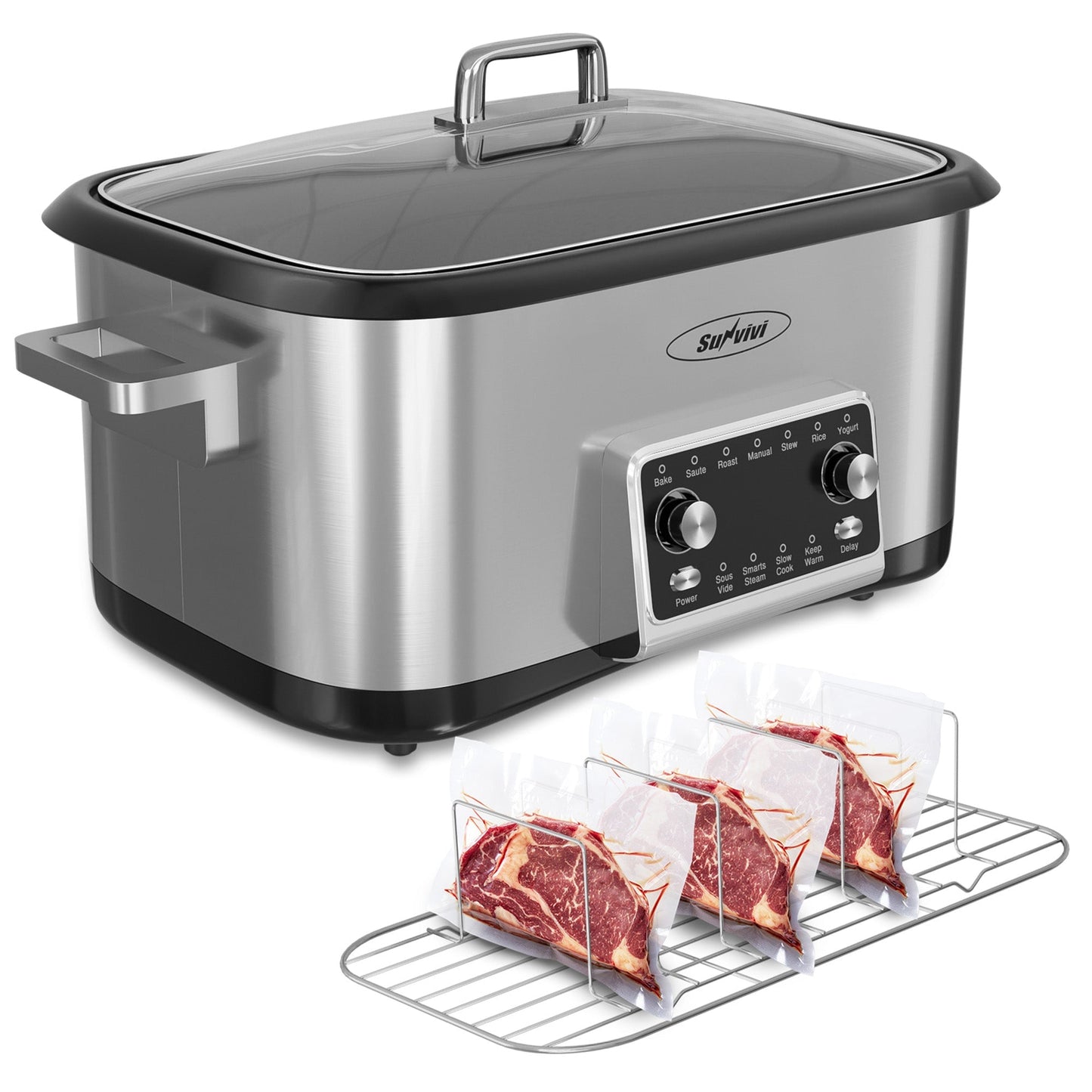 Sunvivi 8 Quart Slow Cooker Roaster Oven 12 in 1 Programmable Multi-Cooker Food Warmer