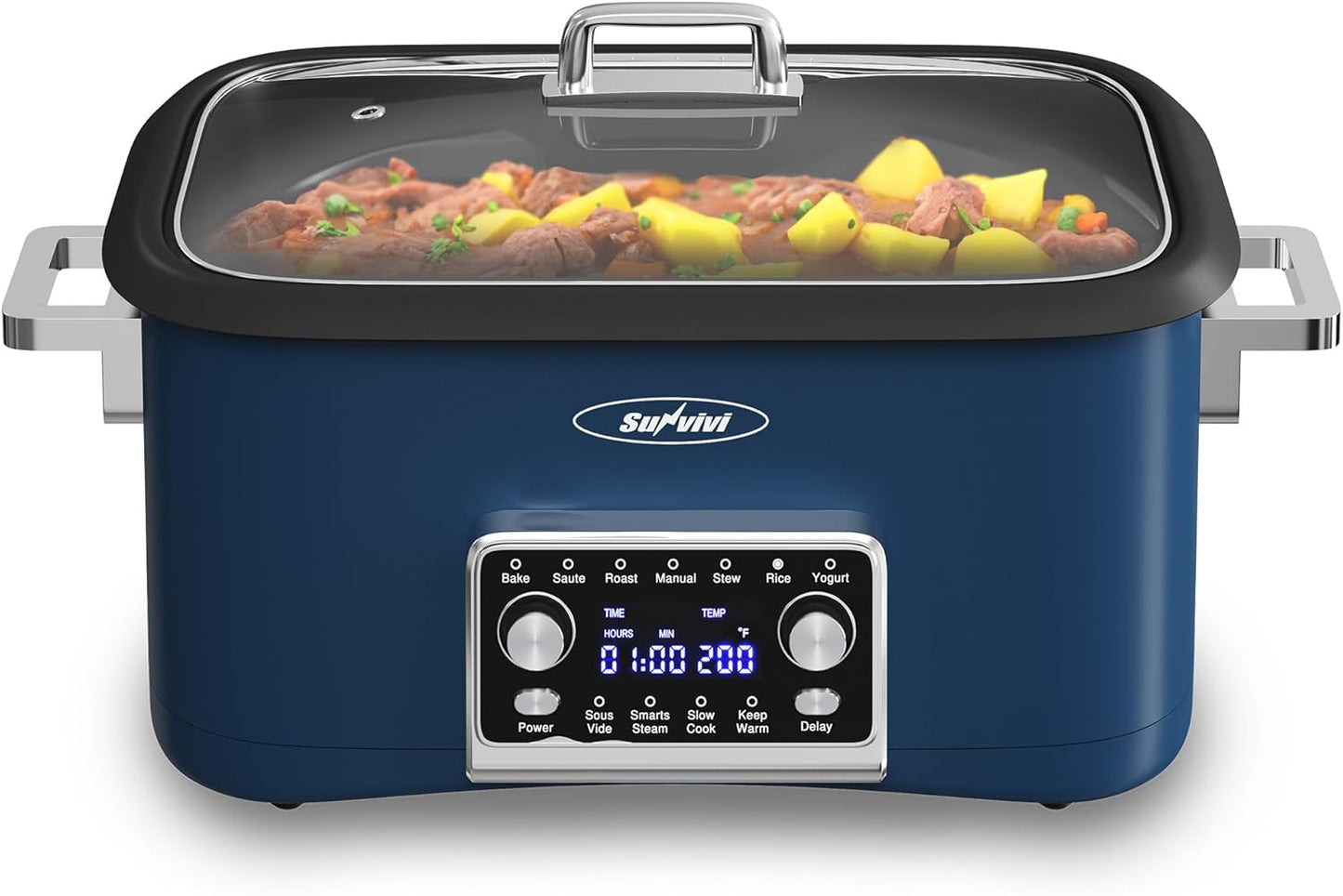 Sunvivi 8 Quart Slow Cooker Roaster Oven 12 in 1 Programmable Multi-Cooker Food Warmer - Blue
