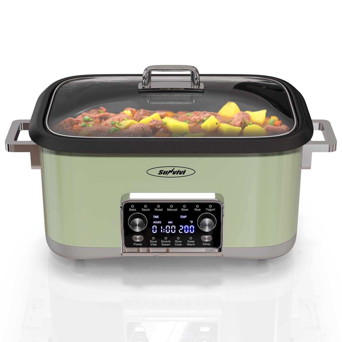 Sunvivi 8 Quart Slow Cooker Roaster Oven 12 in 1 Programmable Multi-Cooker Food Warmer - Green
