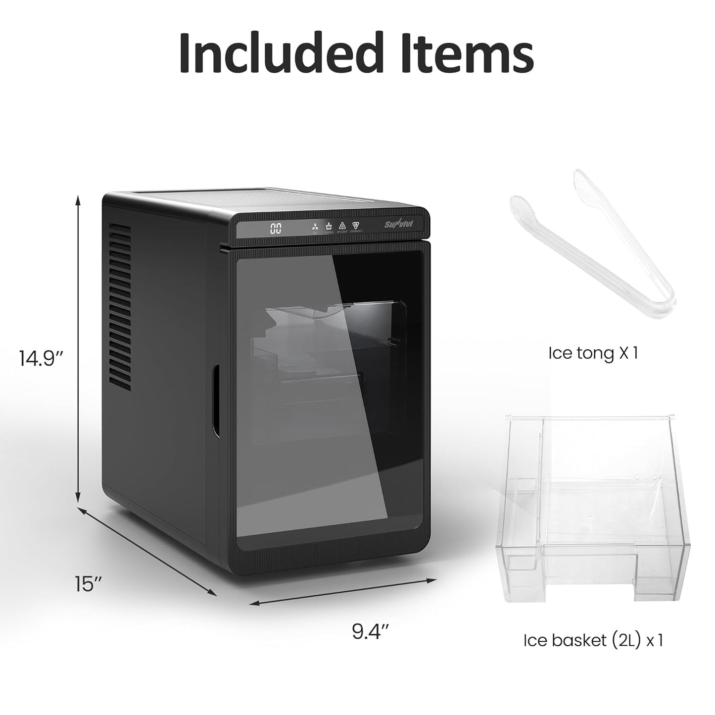 Sunvivi Clear Ice Maker Compact Countertop Ice Machine 1.6¡¯¡¯ Square Ice Cubes Fast 10-Min Ice Production