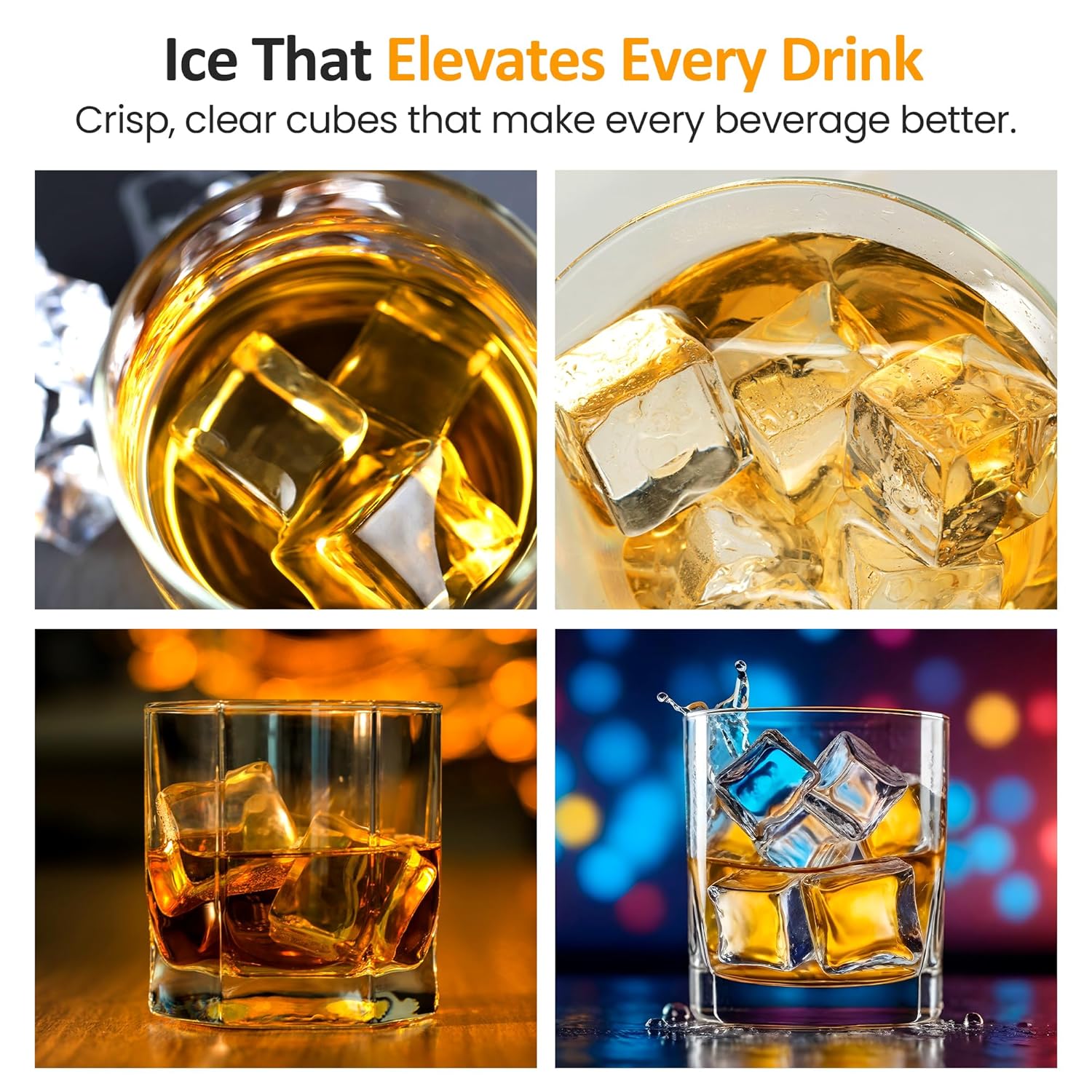 Sunvivi Clear Ice Maker Compact Countertop Ice Machine 1.6¡¯¡¯ Square Ice Cubes Fast 10-Min Ice Production