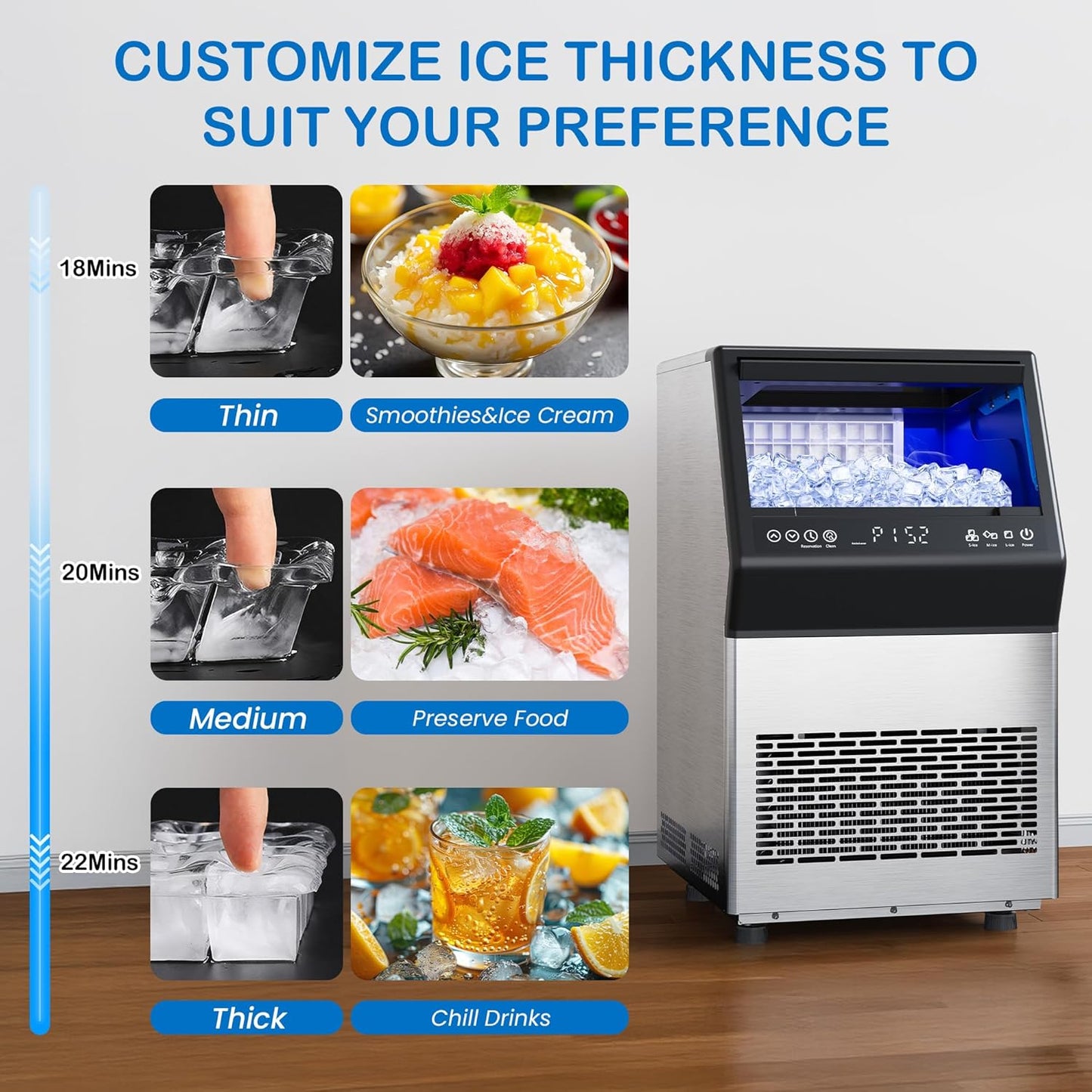 Sunvivi Commercial Cube Ice Maker ?¡ìC 88-110 lbs/24H 8-15 Min Fast Ice