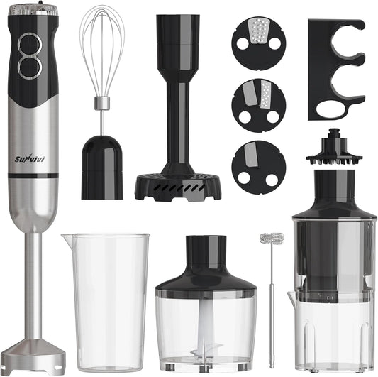 Sunvivi Cordless Hand Blender: 1000W 12-Speed Electric Stick Mixer with 10 Accessories 600ML Chopper Whisk Milk Frother