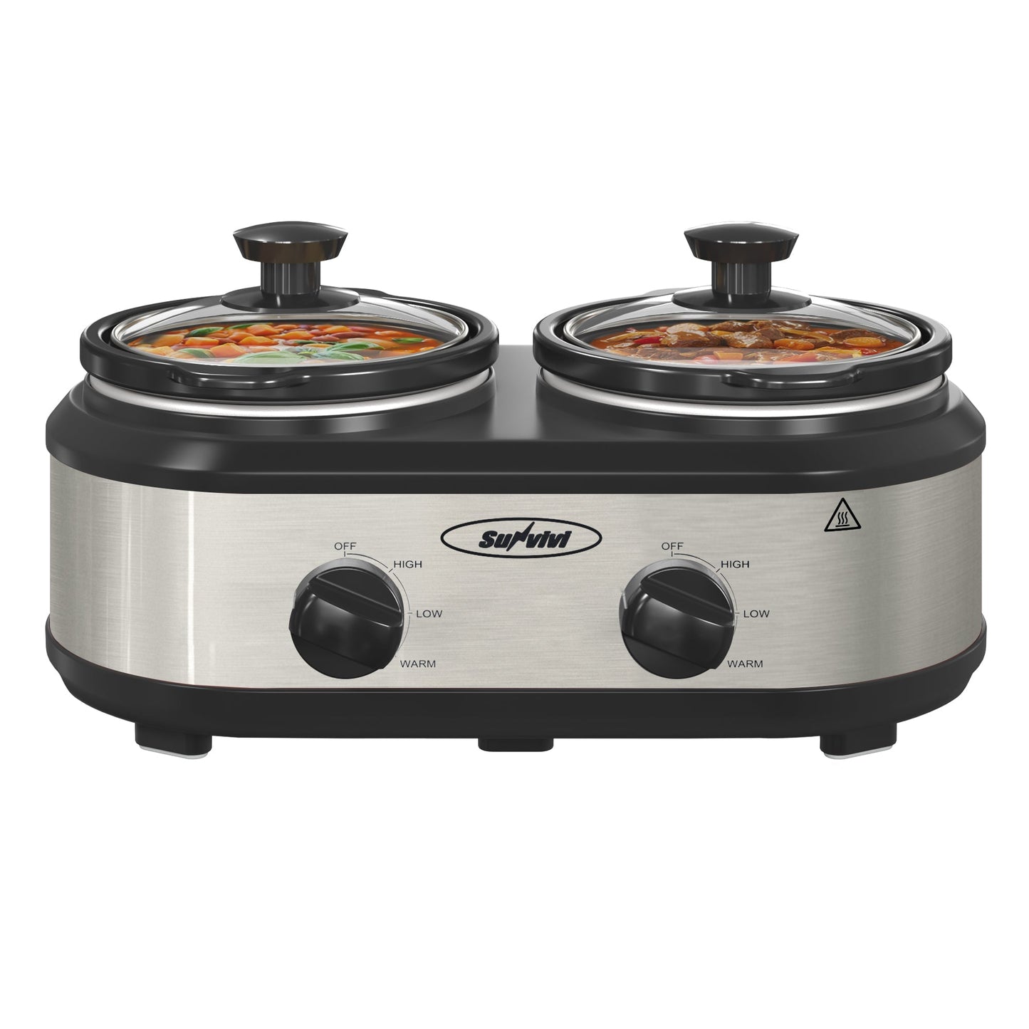 Sunvivi Dual Pot Slow Cooker 2*1.25 QT - Sliver