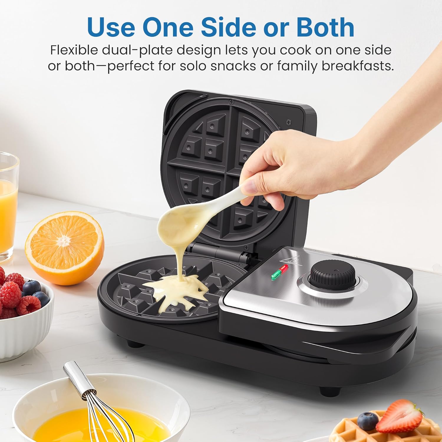 Sunvivi Dual Waffle Maker: Heart Waffle & Classic Waffle Iron with 2 Adjustable Temp Knobs