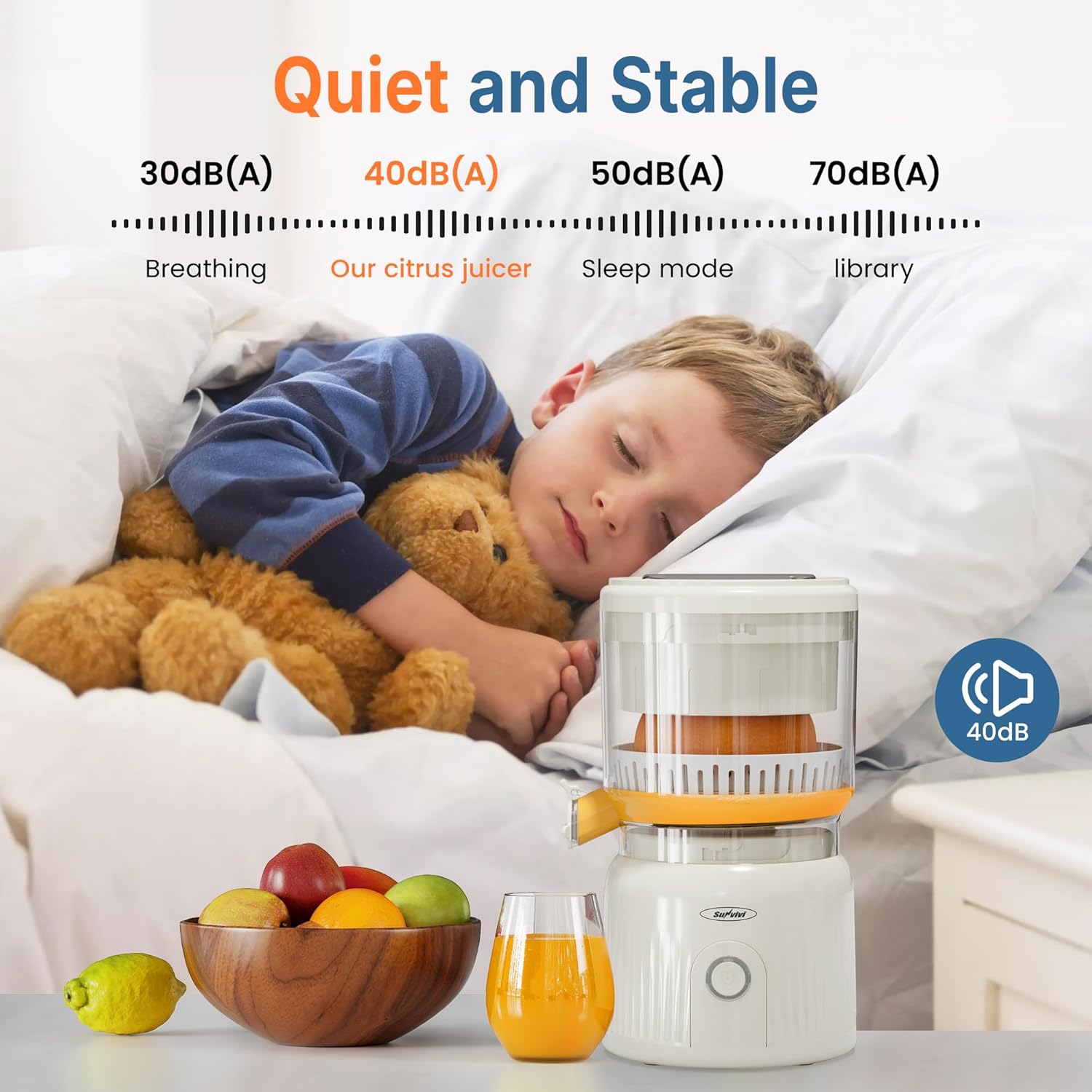 Sunvivi Electric Citrus Juicer 90W Automatic Juice Squeezer with High-Speed 15,000 RPM Ideal for Orange Lemon and Soft