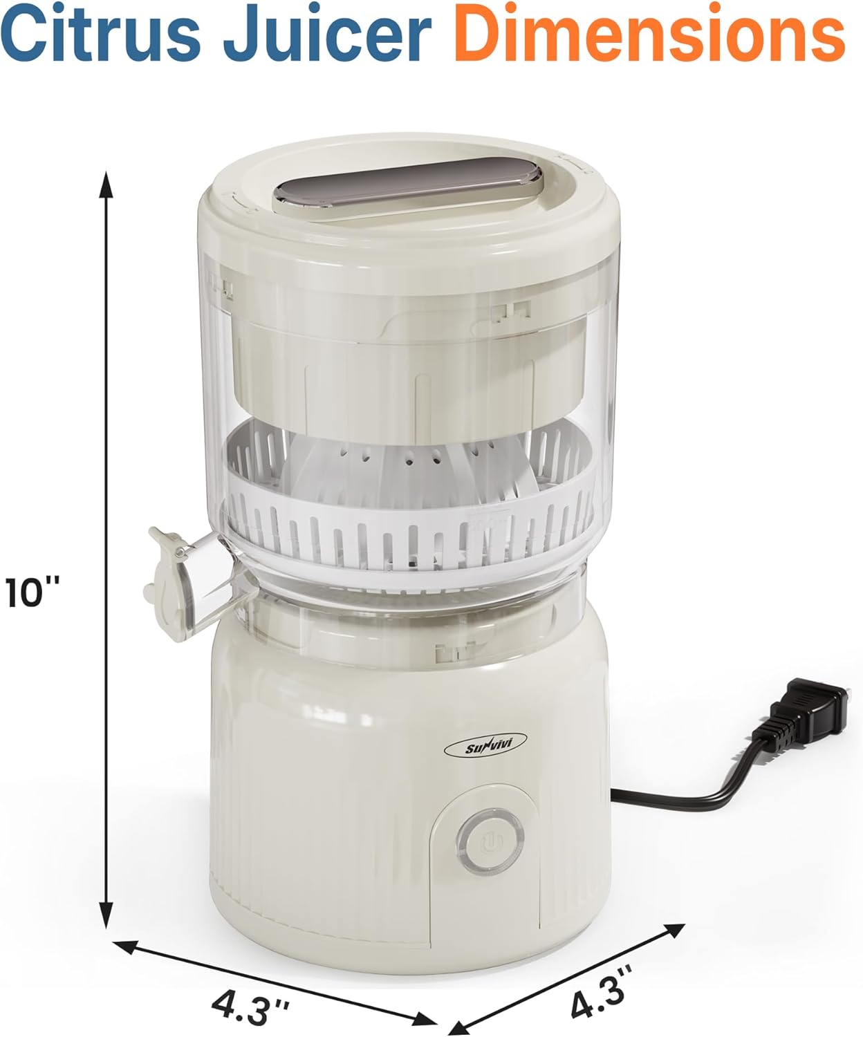 Sunvivi Electric Citrus Juicer 90W Automatic Juice Squeezer with High-Speed 15,000 RPM Ideal for Orange Lemon and Soft