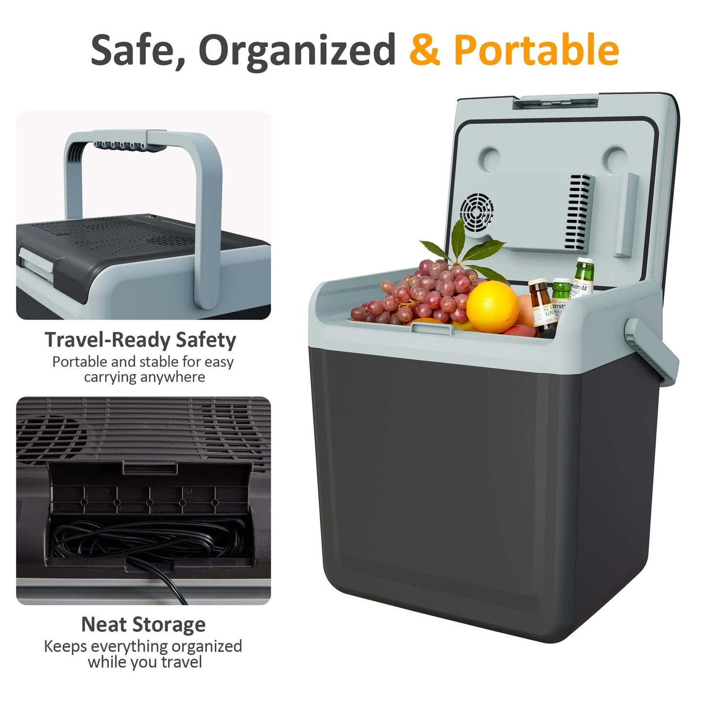 Sunvivi Electric Cooler & Warmer with Handle 25QT Portable Thermoelectric Car Refrigerator Dual Cooling & Heating 12V