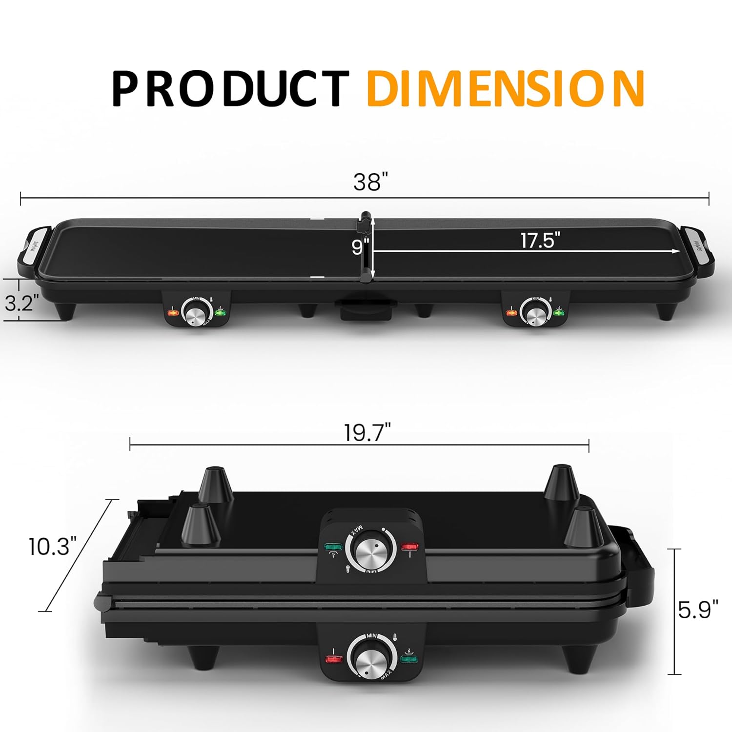 Sunvivi Electric Griddle Flat Grill: Indoor Grill with 2 Adjustable Temp Knobs Nonstick Cooking Plate Large Grill Pan