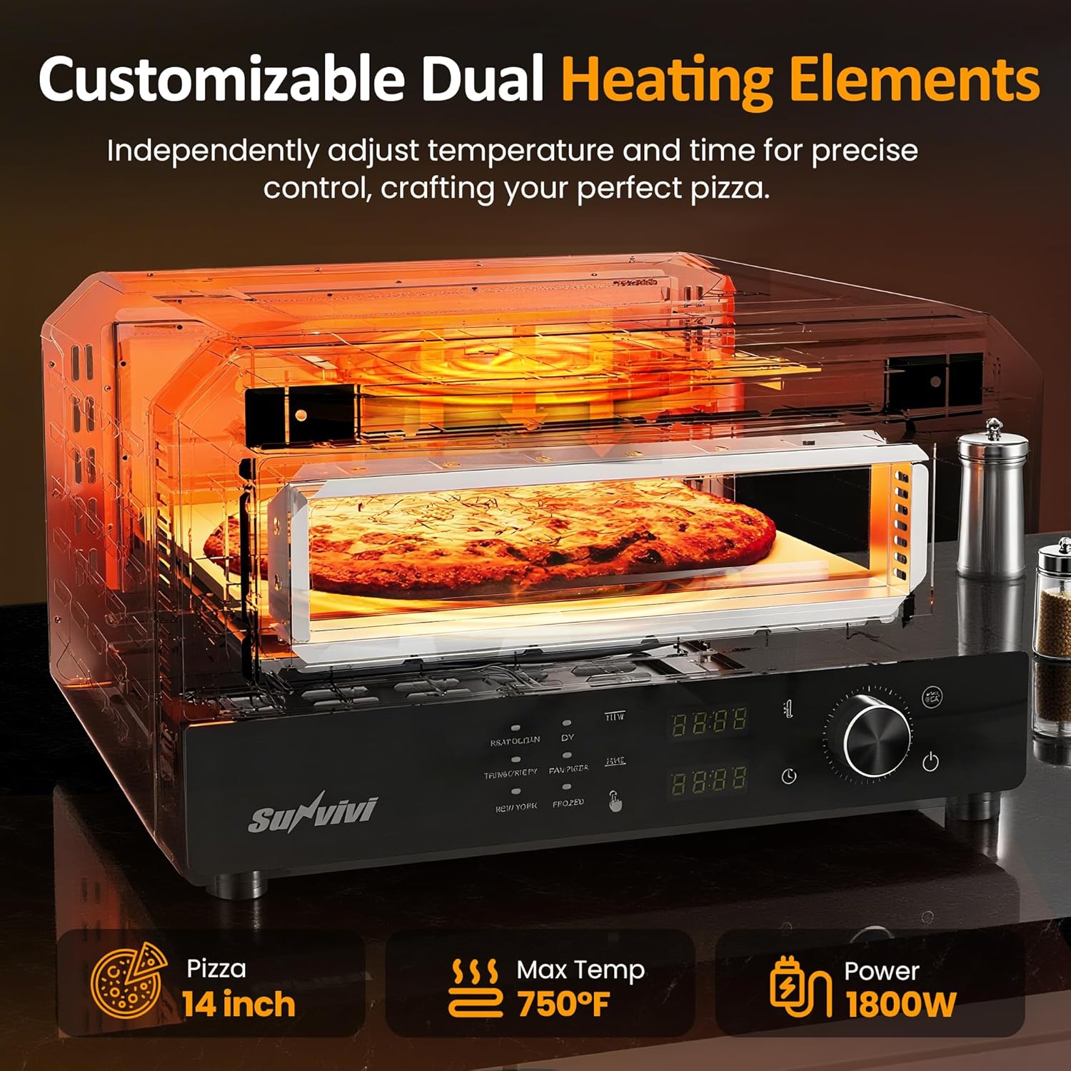 Sunvivi Electric Indoor Pizza Oven: Countertop Pizza Maker with 6 Presets