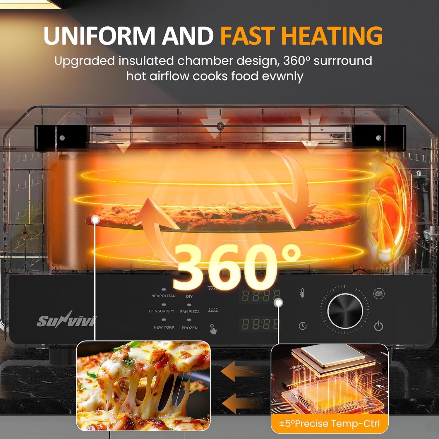 Sunvivi Electric Indoor Pizza Oven: Countertop Pizza Maker with 6 Presets