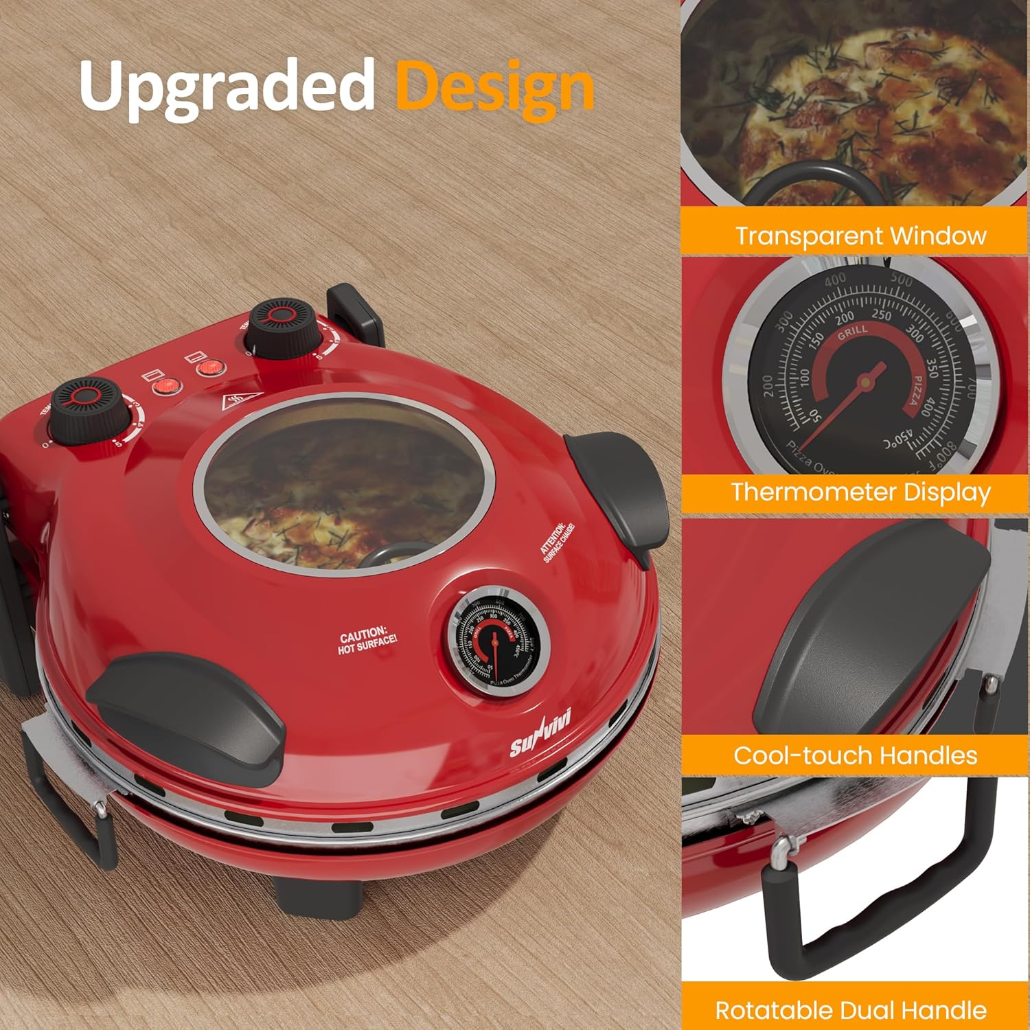 Sunvivi Electric Indoor Pizza Oven: Countertop Pizza Maker with Temp Control Knob Heats up to 770?¡ìH Portable Pizza