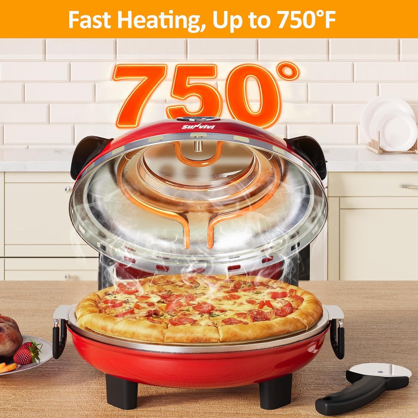 Sunvivi Electric Indoor Pizza Oven: Countertop Pizza Maker with Temp Control Knob Heats up to 770?¡ìH Portable Pizza