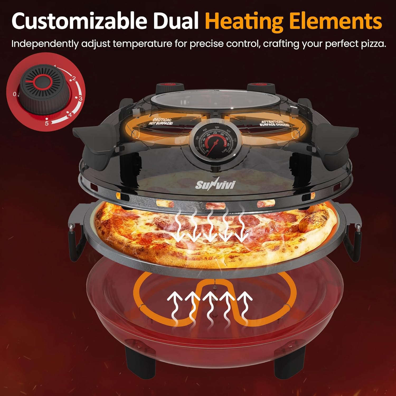 Sunvivi Electric Indoor Pizza Oven: Countertop Pizza Maker with Temp Control Knob Heats up to 770?¡ìH Portable Pizza