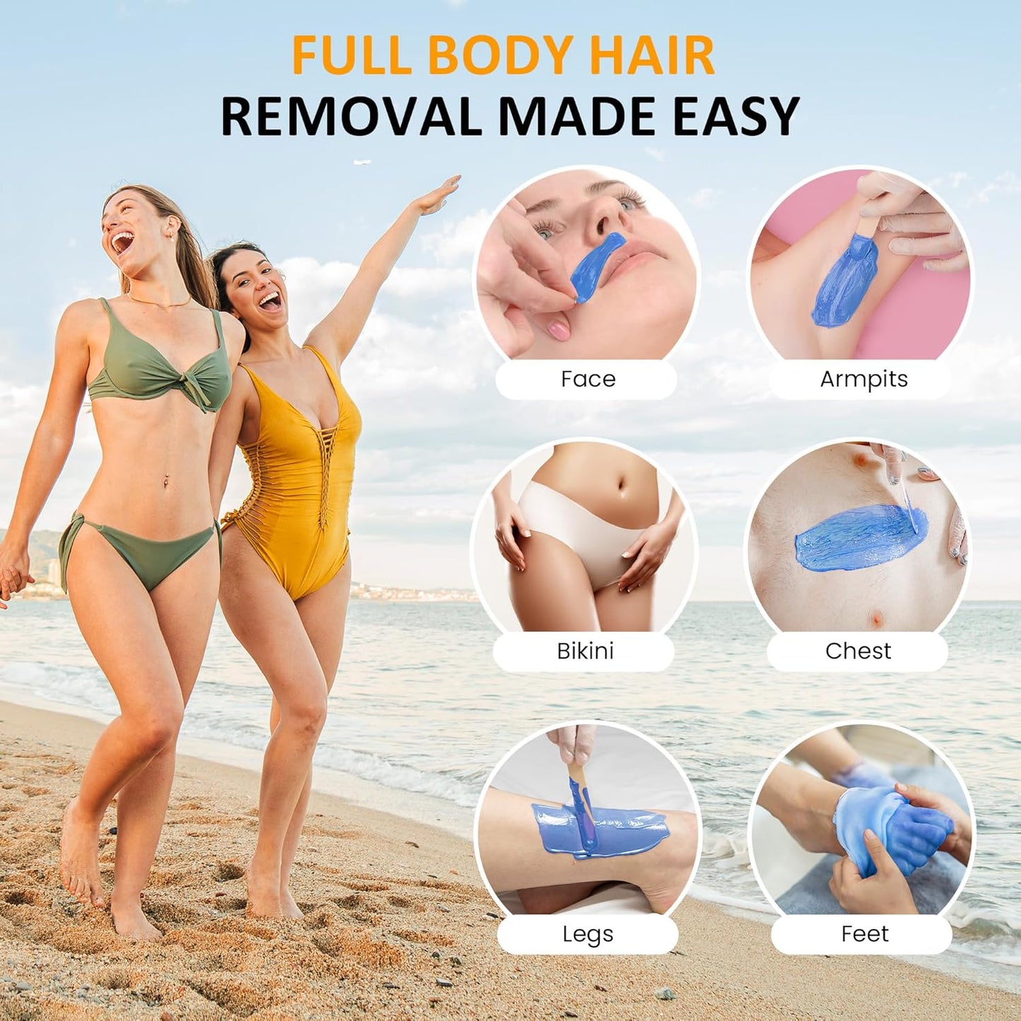 Sunvivi Hard Wax Beads for Hair Removal 2.5lb Brazilian Bikini Hard Waxing Kit - Hair Removal Waxes & Waxing Kits