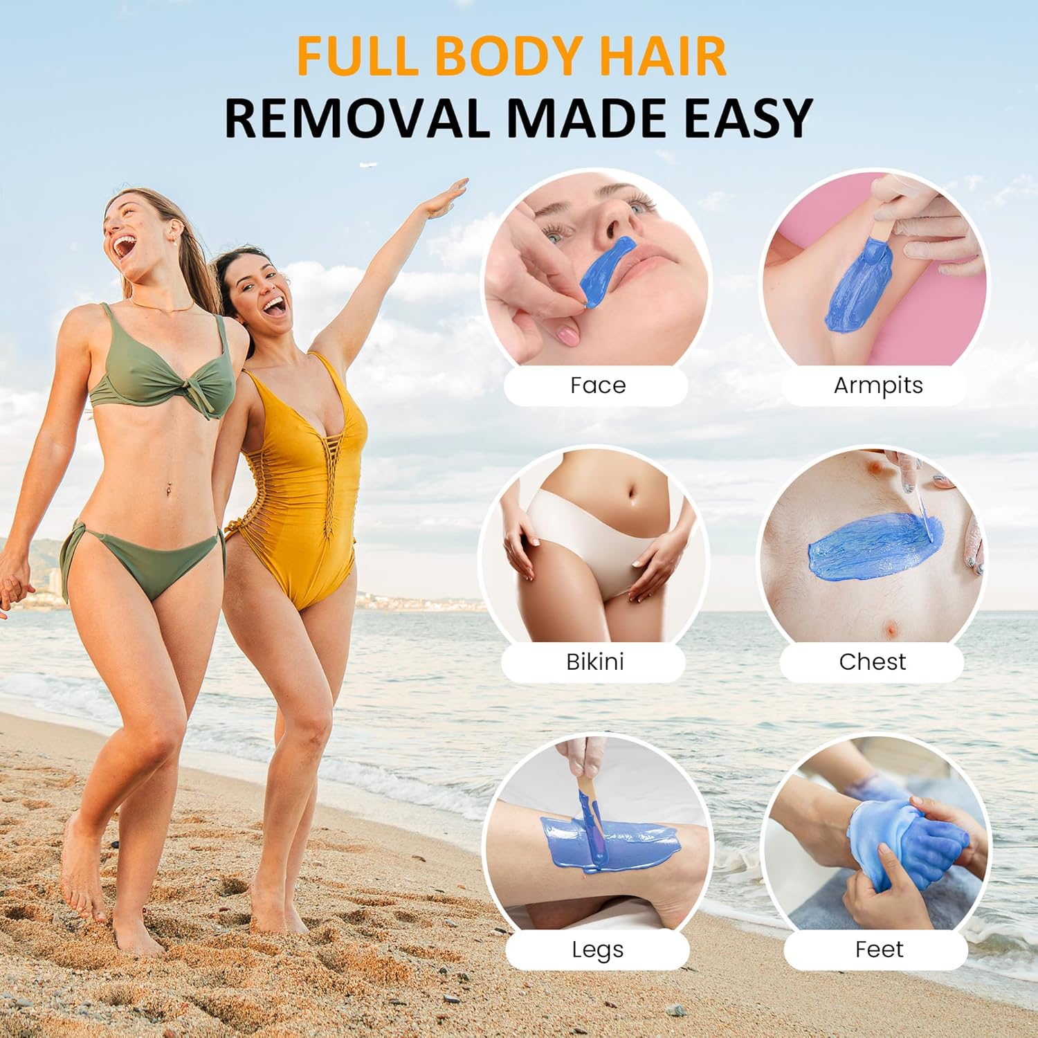 Sunvivi Hard Wax Beads for Hair Removal 2.5lb Brazilian Bikini Hard Waxing Kit - Hair Removal Waxes & Waxing Kits