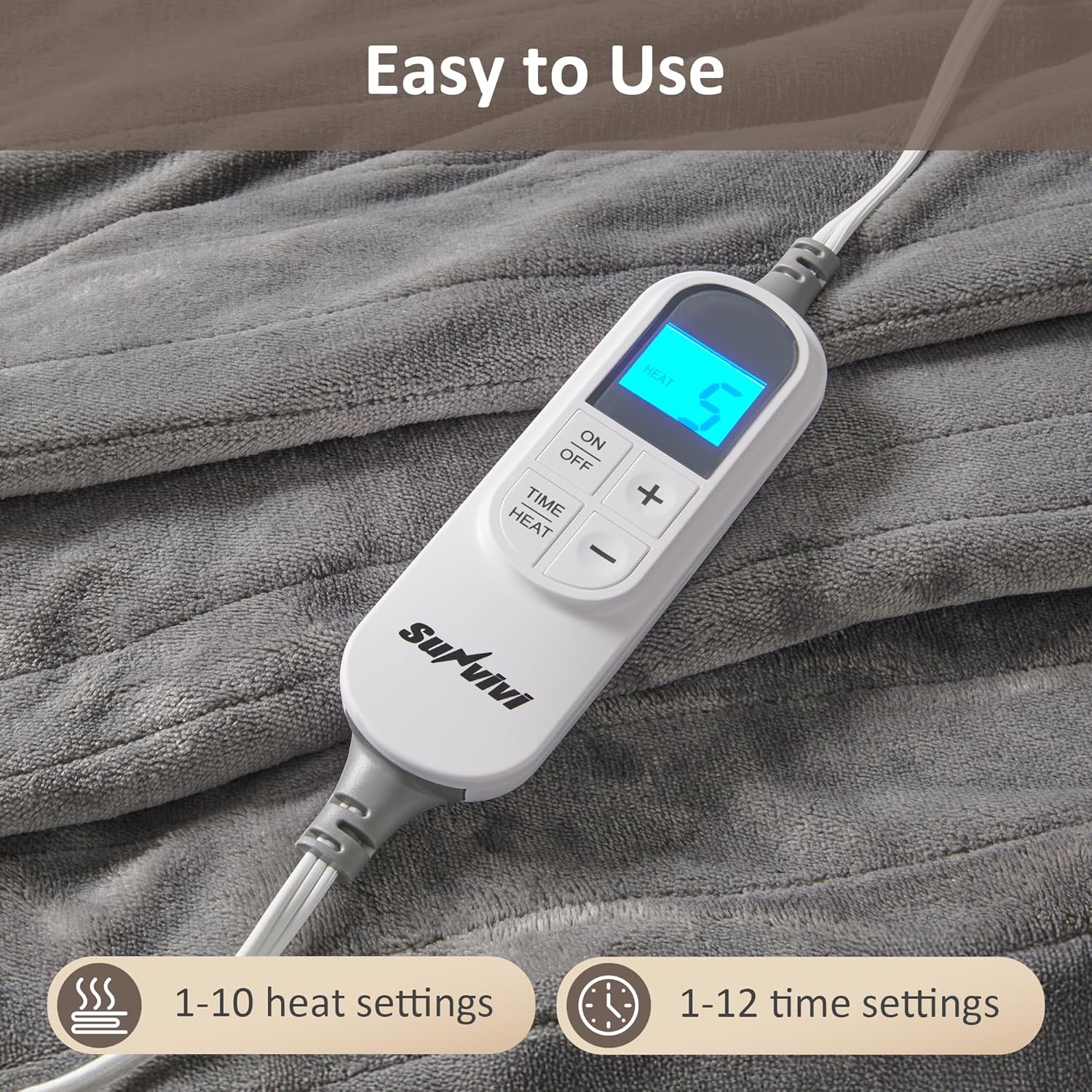 SUNVIVI Heated Blanket King Size Electric Throw Dual Control