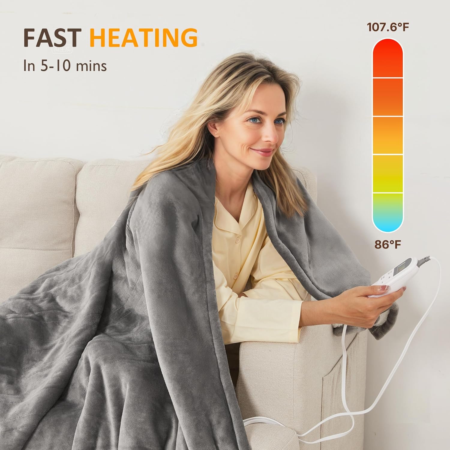 SUNVIVI Heated Blanket King Size Electric Throw Dual Control
