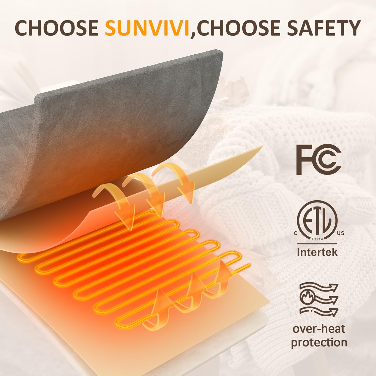 SUNVIVI Heated Blanket King Size Electric Throw Dual Control