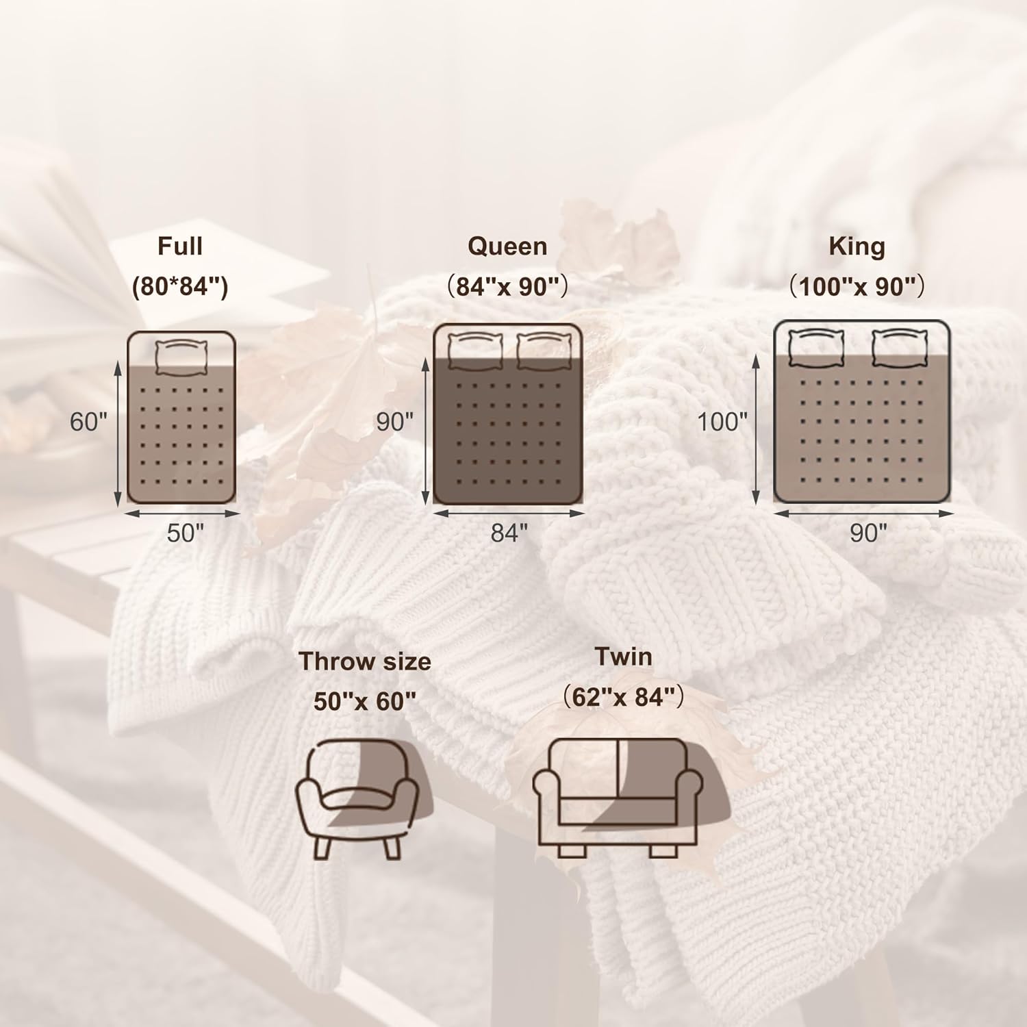 SUNVIVI Heated Blanket Queen Size Electric Throw Dual Control