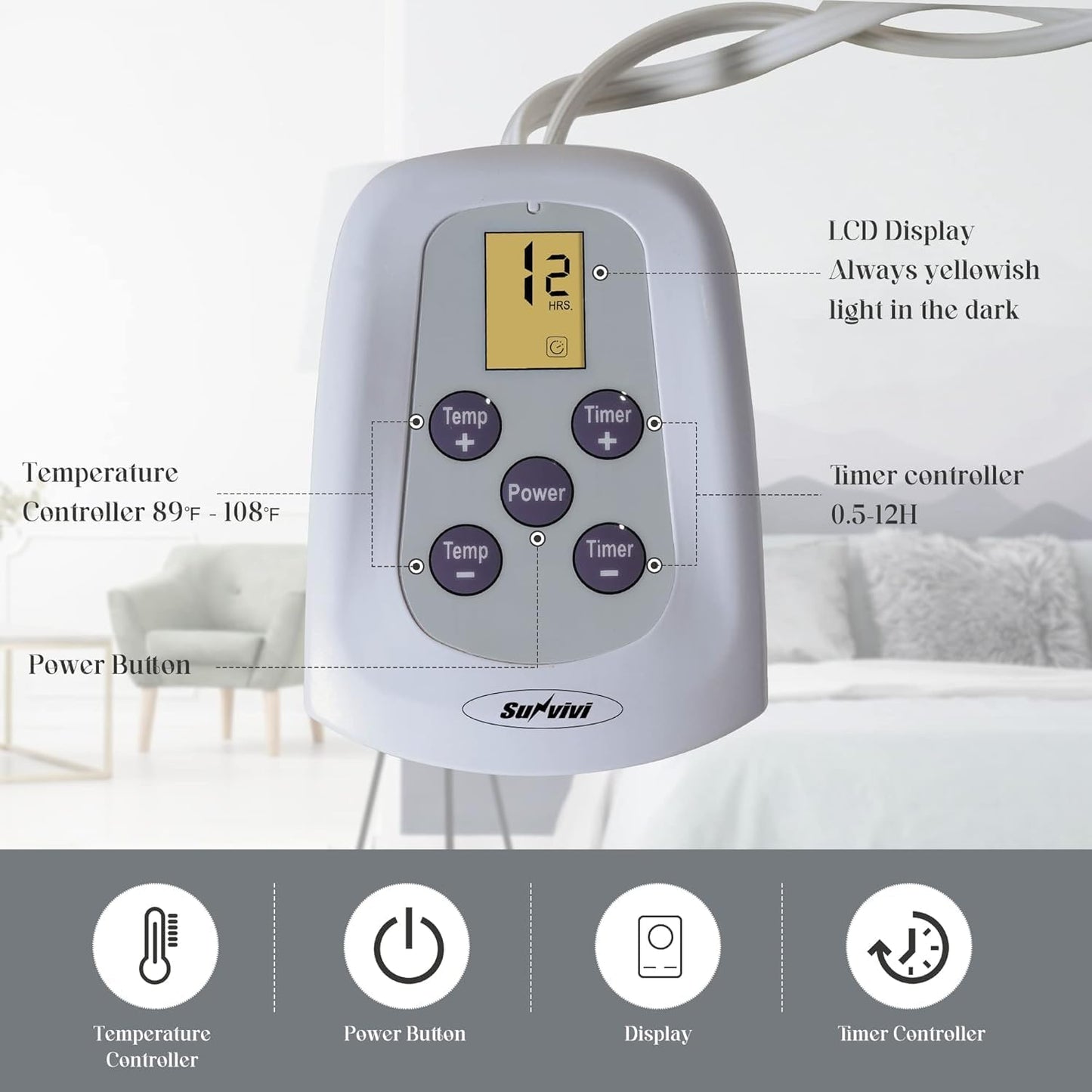 SUNVIVI Heated Electric Blanket Queen Size Dual Control