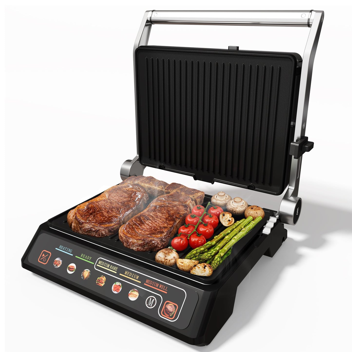 Sunvivi Indoor Grill & Griddle with Preset Menu 1600W Electric Panini Press Sandwich Maker Removable Nonstick Plates