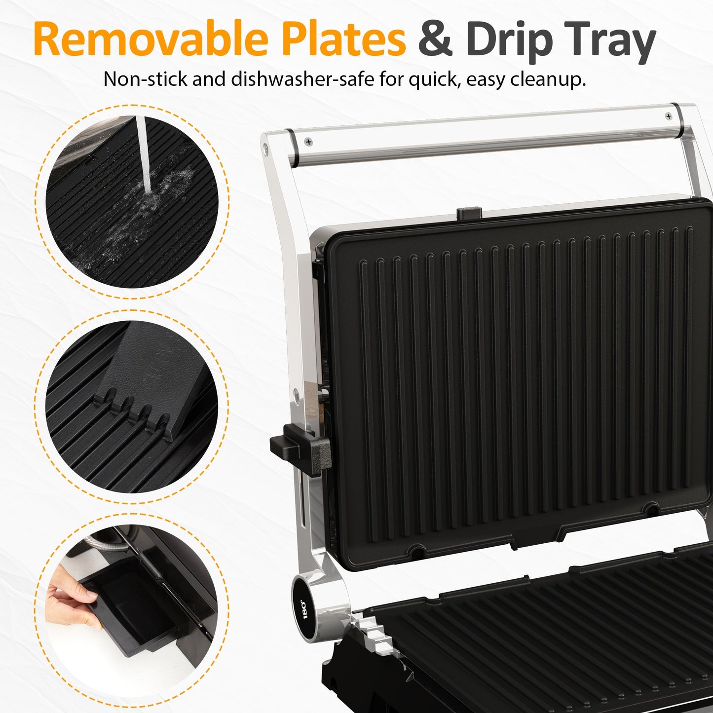Sunvivi Indoor Grill & Griddle with Preset Menu 1600W Electric Panini Press Sandwich Maker Removable Nonstick Plates
