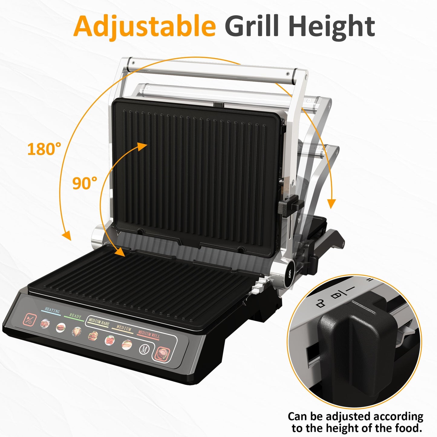 Sunvivi Indoor Grill & Griddle with Preset Menu 1600W Electric Panini Press Sandwich Maker Removable Nonstick Plates