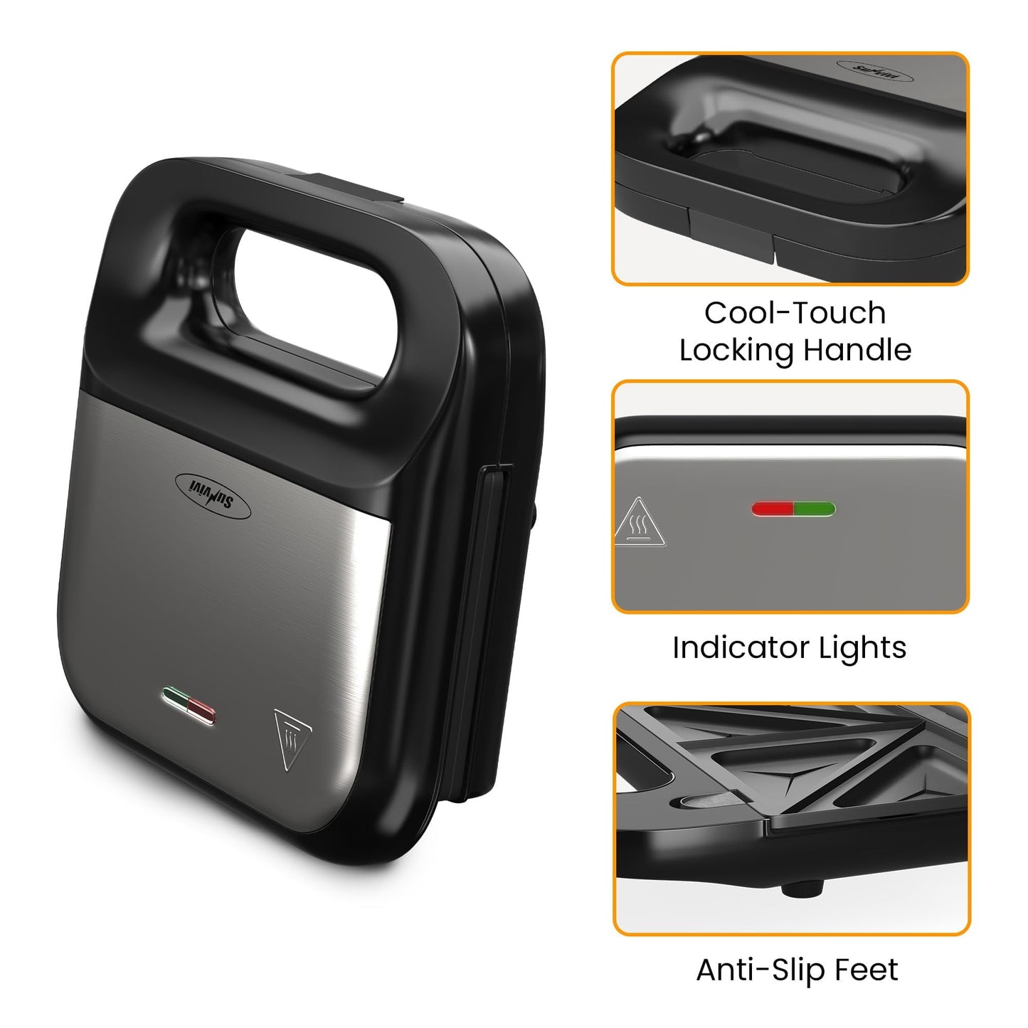 SUNVIVI Sandwich Maker Panini Press Grill and Waffle Iron Set 3 in1 Electric Sandwich Press - Sandwich Grills