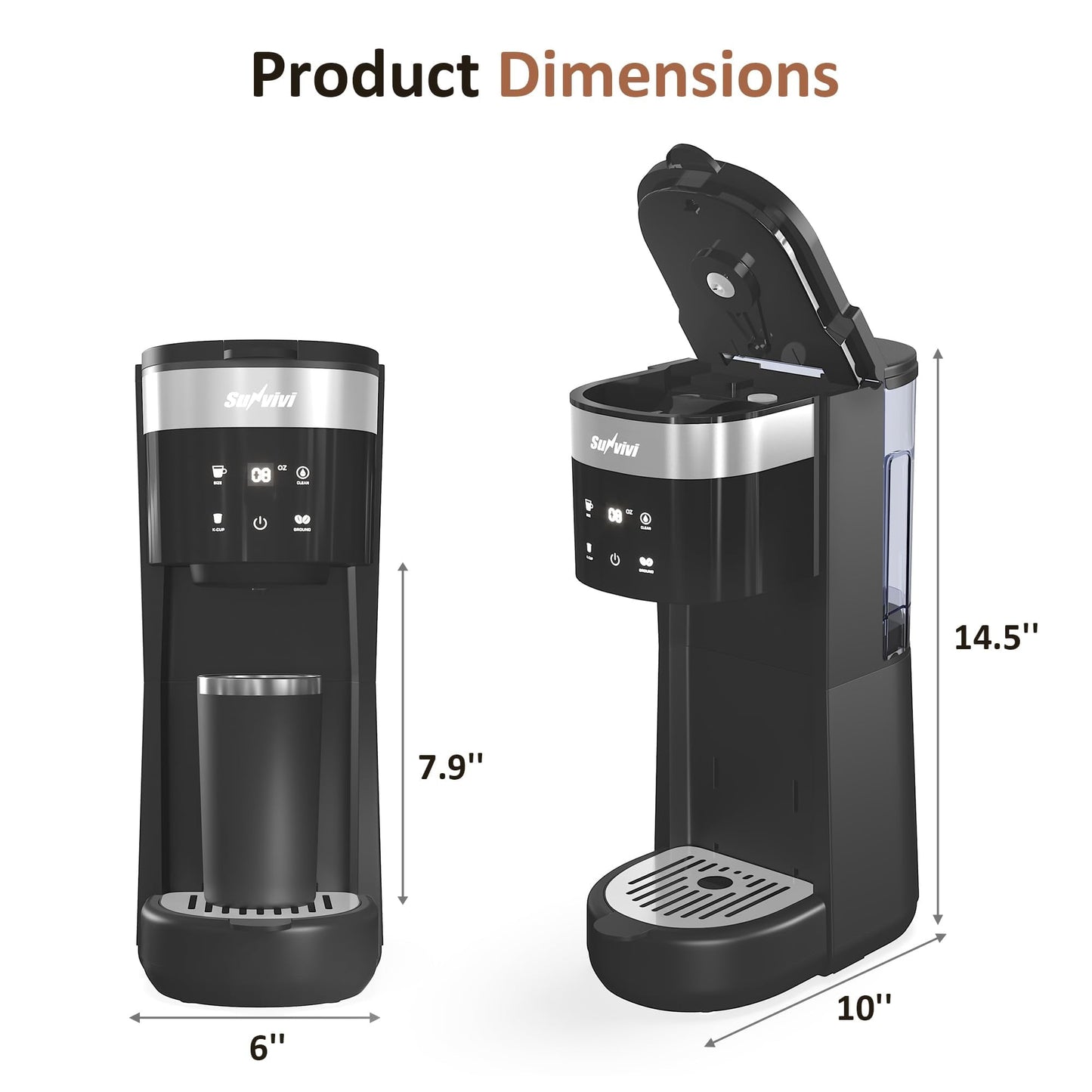 Sunvivi Single Serve Coffee Maker 30oz Removable Water Reservoir Black - Single-Serve Brewers