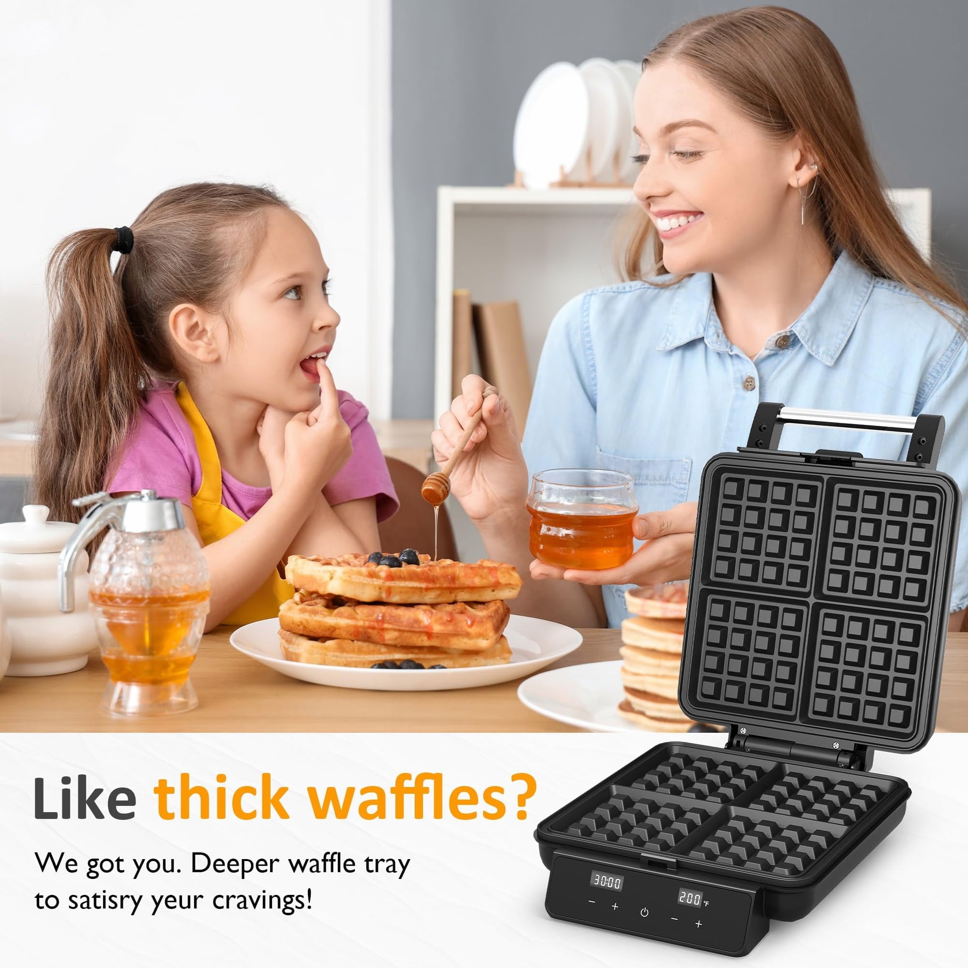 Sunvivi Stainless Steel Waffle Maker 4 Slices with Quick Heat-Up - Electric Waffle Makers