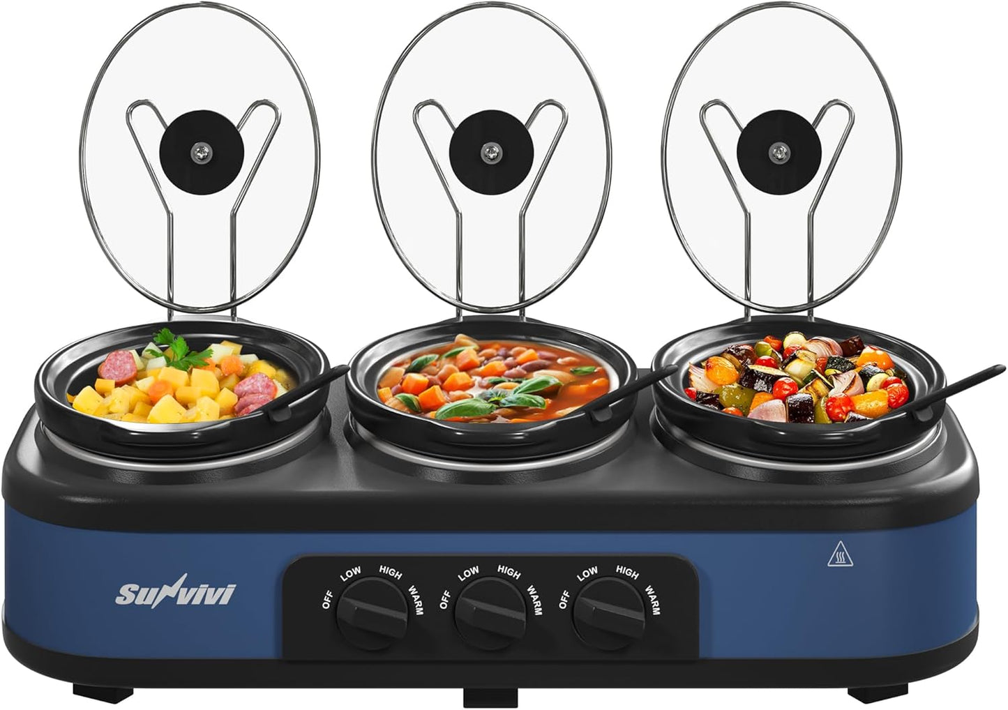 Sunvivi Triple Slow Cooker Buffet Server 3*1.5QT - Blue