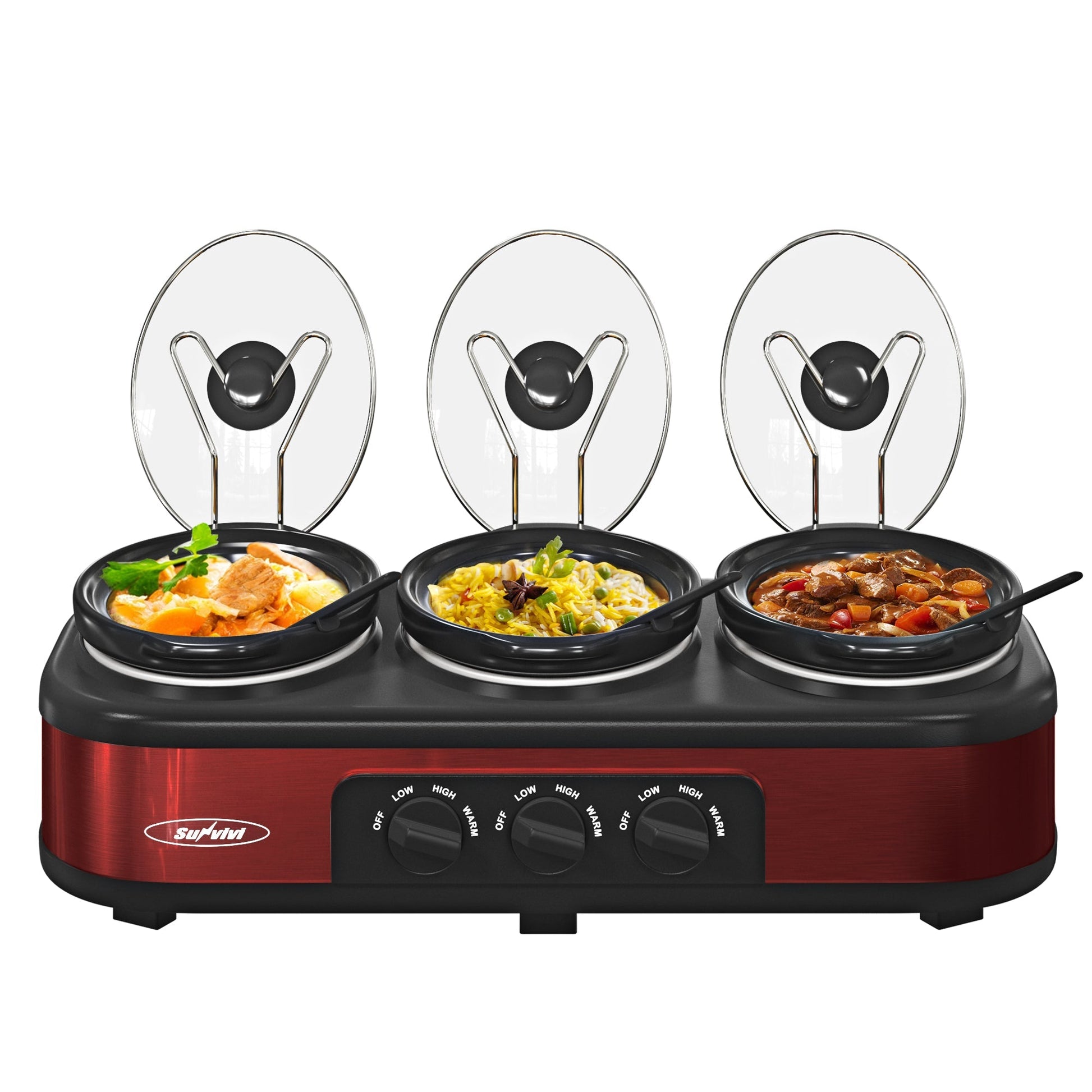 Sunvivi Triple Slow Cooker Buffet Server 3*1.5QT - Red