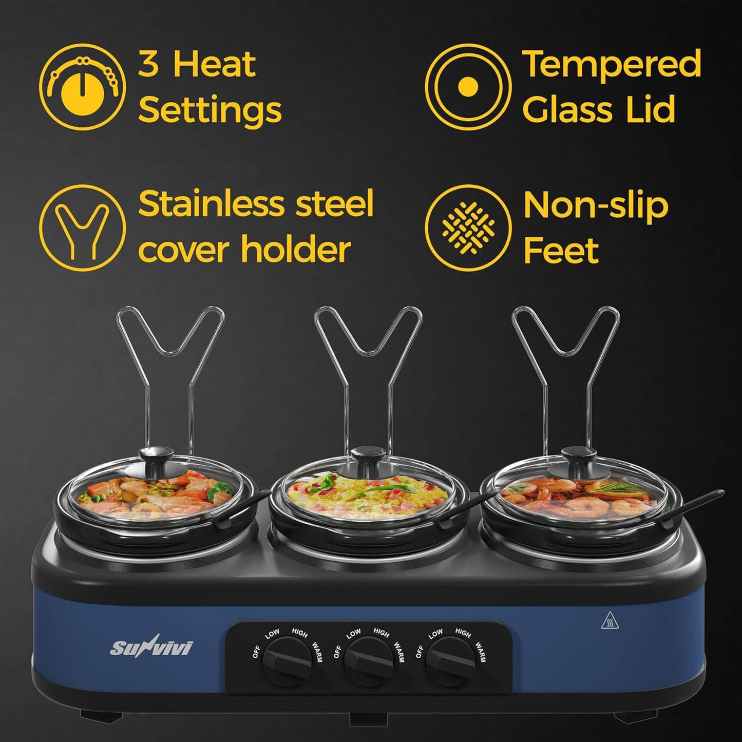 Sunvivi Triple Slow Cooker Buffet Servers and Warmer 3*2.5 Quarts