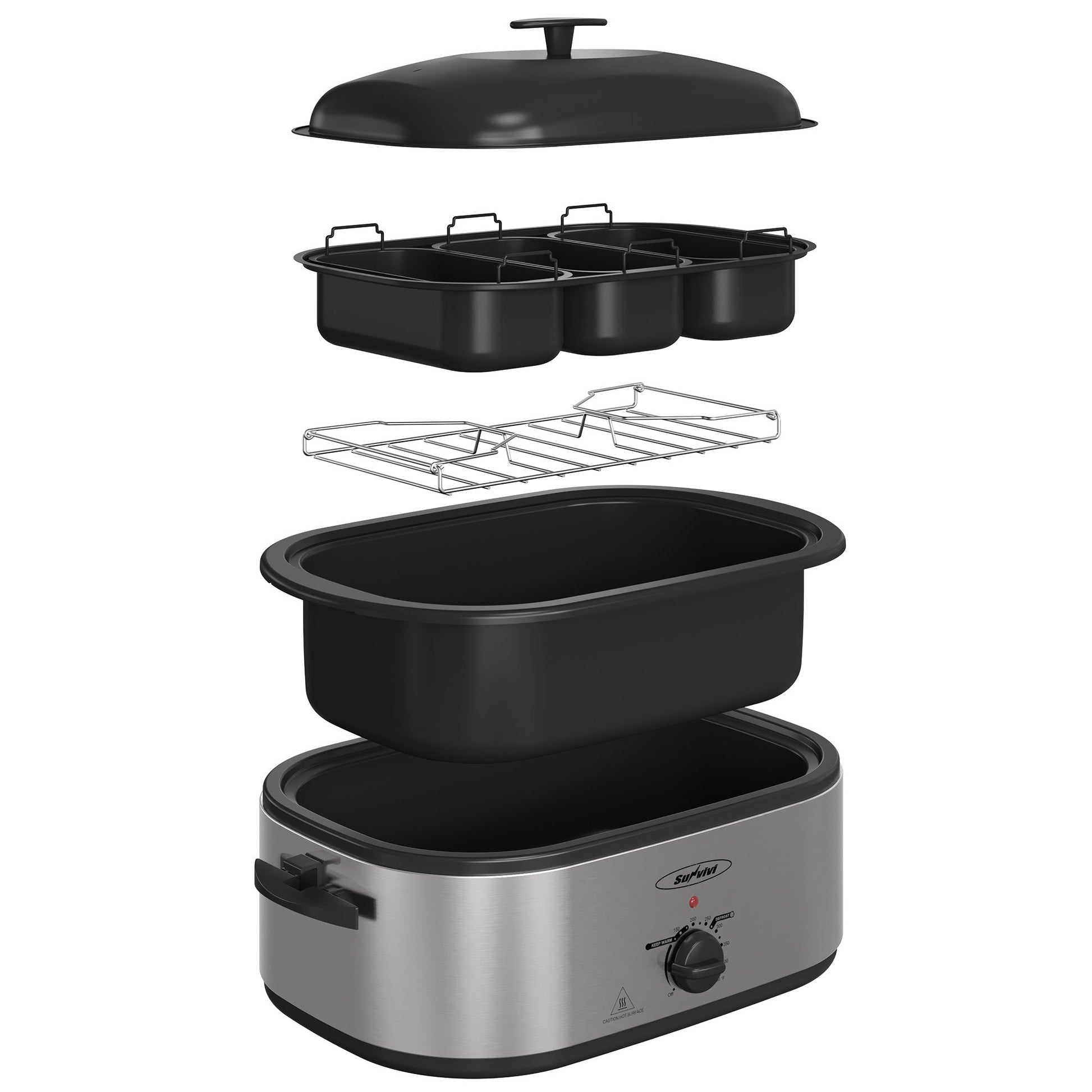 Sunvivi Turkey Roaster with 3 Separate Buffet Server Trays (18-20QT)