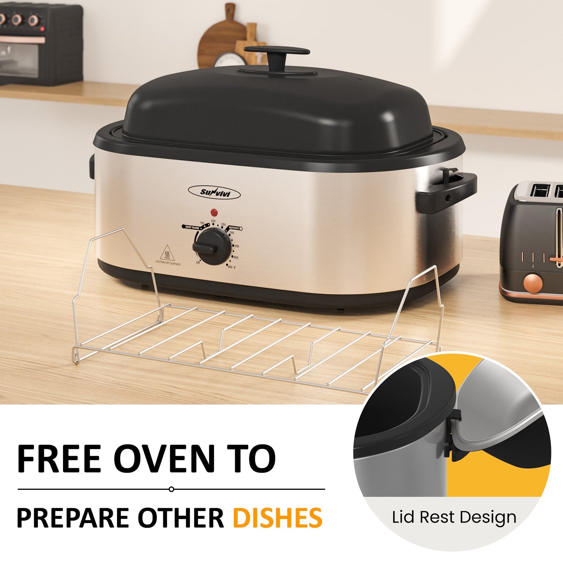 Sunvivi Turkey Roaster with 3 Separate Buffet Server Trays (18-20QT)