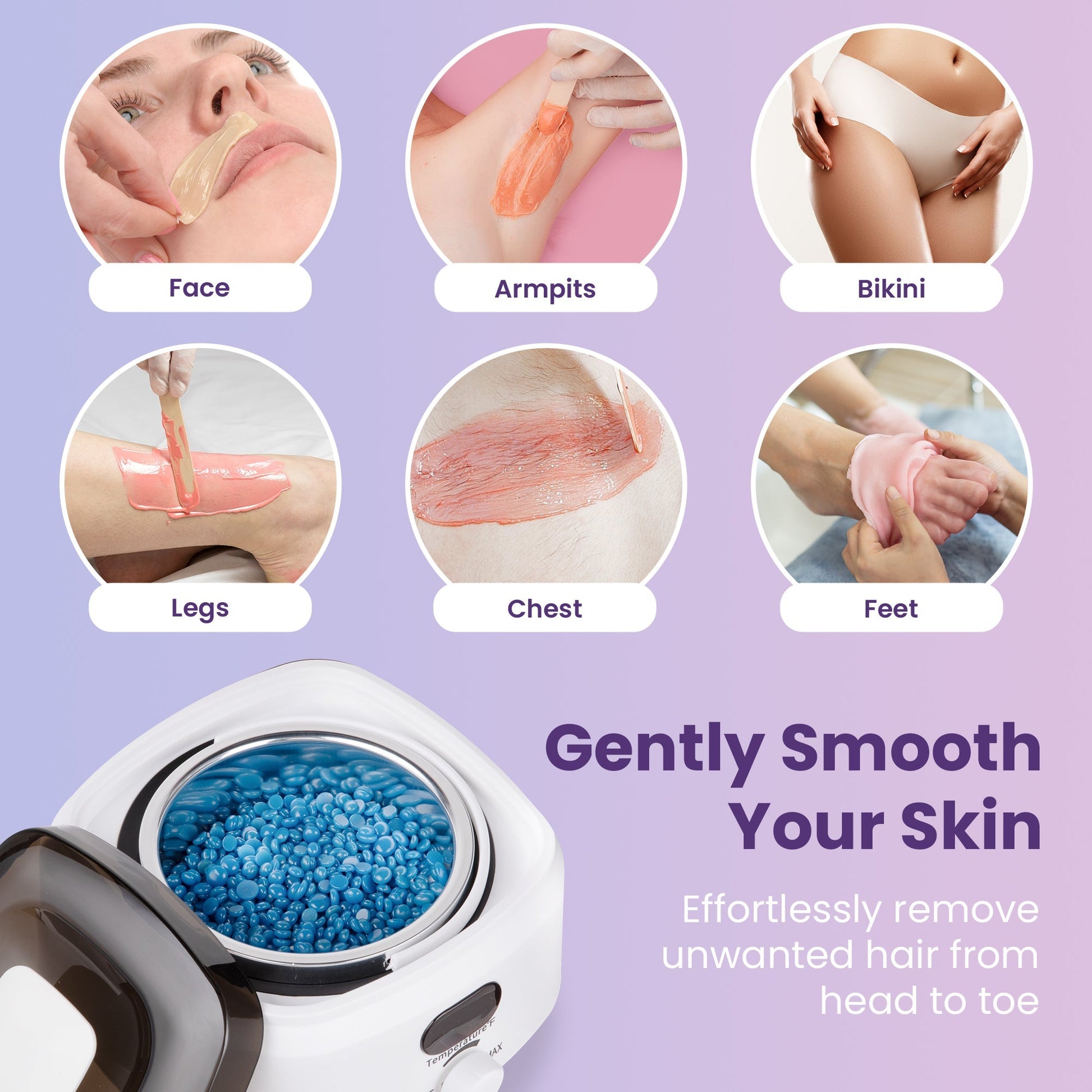 Sunvivi Waxing Kit Digital Wax Warmer for Hair Removal with 5 Packs Hard Wax Beads Wax Melt Warmer Kit