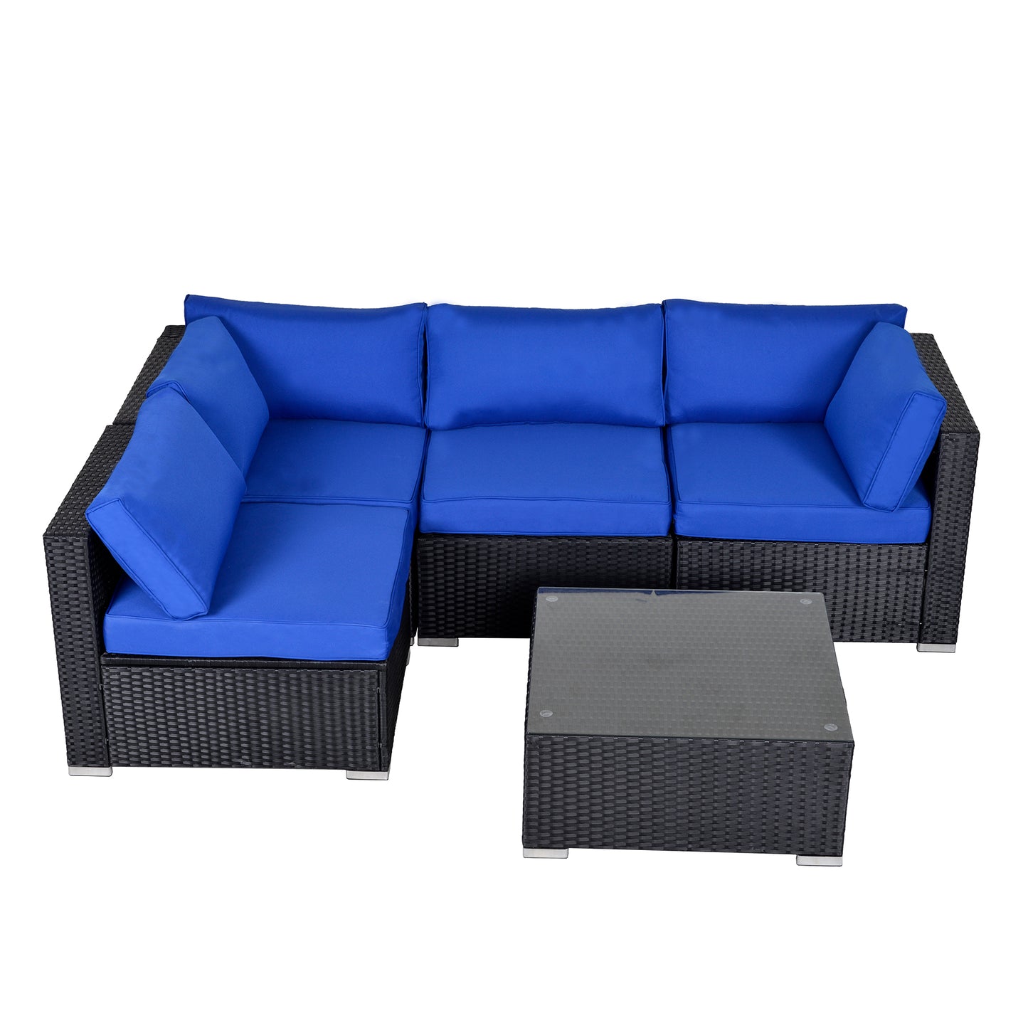 5 Piece Sectional Set with Coffee Table, Navy Blue Cushions - Sunvivi