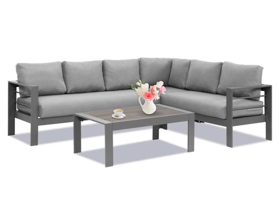 7 Seat Aluminum Patio Set with Coffee Table, Dark Gray Cushions - Sunvivi