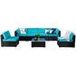 7 Piece Outdoor Rattan All Weather Sectional Sofa with Turquoise Cushions - Sunvivi