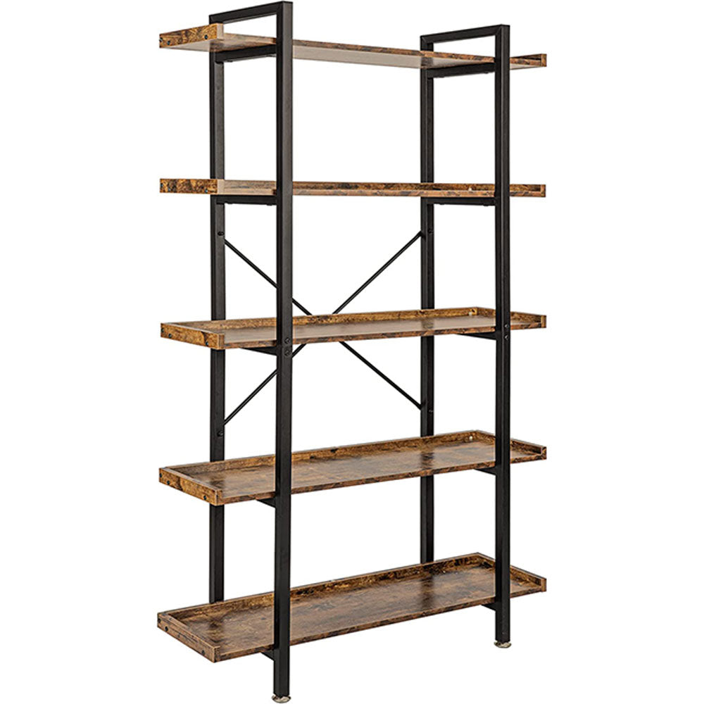 5 Tier Bookshelf Industrial Wood and Metal Bookcase