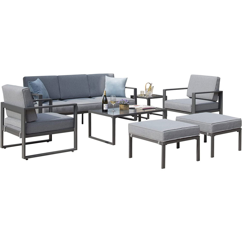 7 Pieces Aluminum Patio Furniture Set, All-Weather Outdoor Couch Conversation Set Modern Metal Sectional Sofa