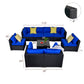 9 Piece Conversation Sofa Set, Navy Blue Cushions - Sunvivi
