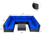9 Piece Conversation Sofa Set, with Coffee Table, Navy Blue Cushions - Sunvivi