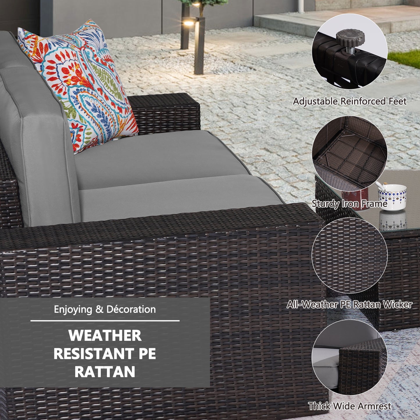 Outdoor Patio Furniture Sets, 6-Piece Furniture Patio Sectional Sofa Couch Patio Conversation Set, All-Weather Rattan Wicker Patio Sofa for Pool, Deck and Backyard, Grey